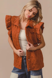 BiBi Quilting Knit Ruffle Sleeve Vest | Vests Daverri Fashions