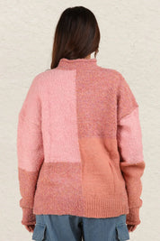 VERY J Color Block Mock Neck Drop Shoulder Sweater Pink | Sweaters Daverri Fashions