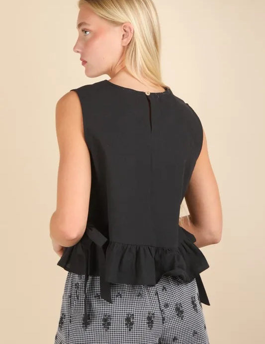 VERY J Side Tie Detail Ruffled Sleeveless Top | Tops Daverri Fashions