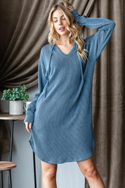 Heimish Ribbed Long Sleeve Hooded Dress | Knee Length Dresses Daverri Fashions