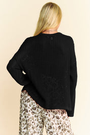 Davi & Dani Star Front Crochet Drop Shoulder Knit Top | Tops Daverri Fashions