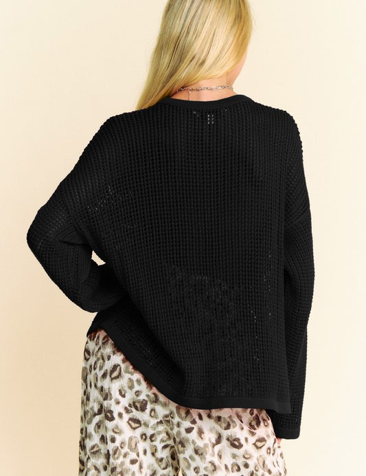 Davi & Dani Star Front Crochet Drop Shoulder Knit Top | Tops Daverri Fashions