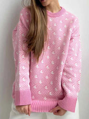 Contrast Round Neck Long Sleeve Sweater | Sweaters Daverri Fashions