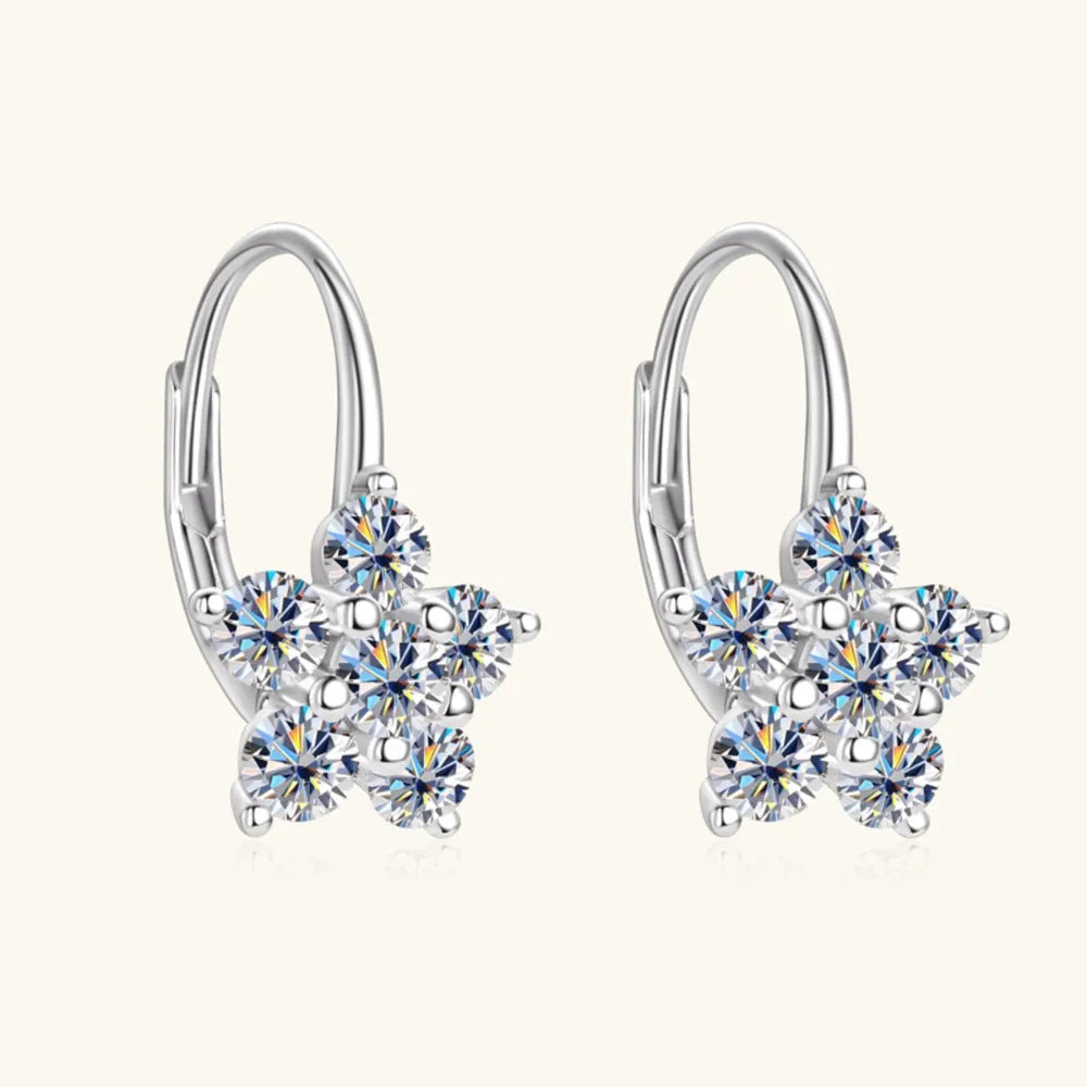 1.2 Carat 925 Sterling Silver Moissanite Flower Huggie Earrings | Sterling Silver Earrings Daverri Fashions