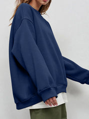 Round Neck Dropped Shoulder Long Sleeve Sweatshirt | Sweatshirts Daverri Fashions