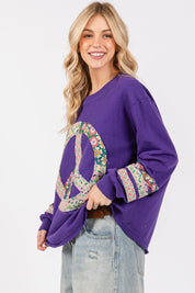 SAGE+FIG Peace Applique Patch Long Sleeve Top | Tops Daverri Fashions