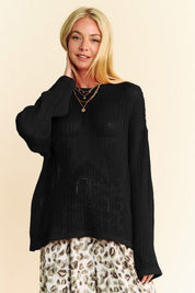 Davi & Dani Star Front Crochet Drop Shoulder Knit Top | Tops Daverri Fashions