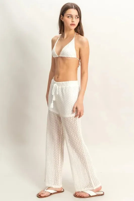 HYFVE Crochet Bra and Drawstring Pants Set - DAVERRI FASHIONS