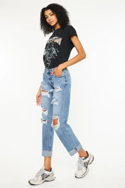 Kancan Mid Rise Distressed Boyfriend Fit Jeans | Jeans Daverri Fashions