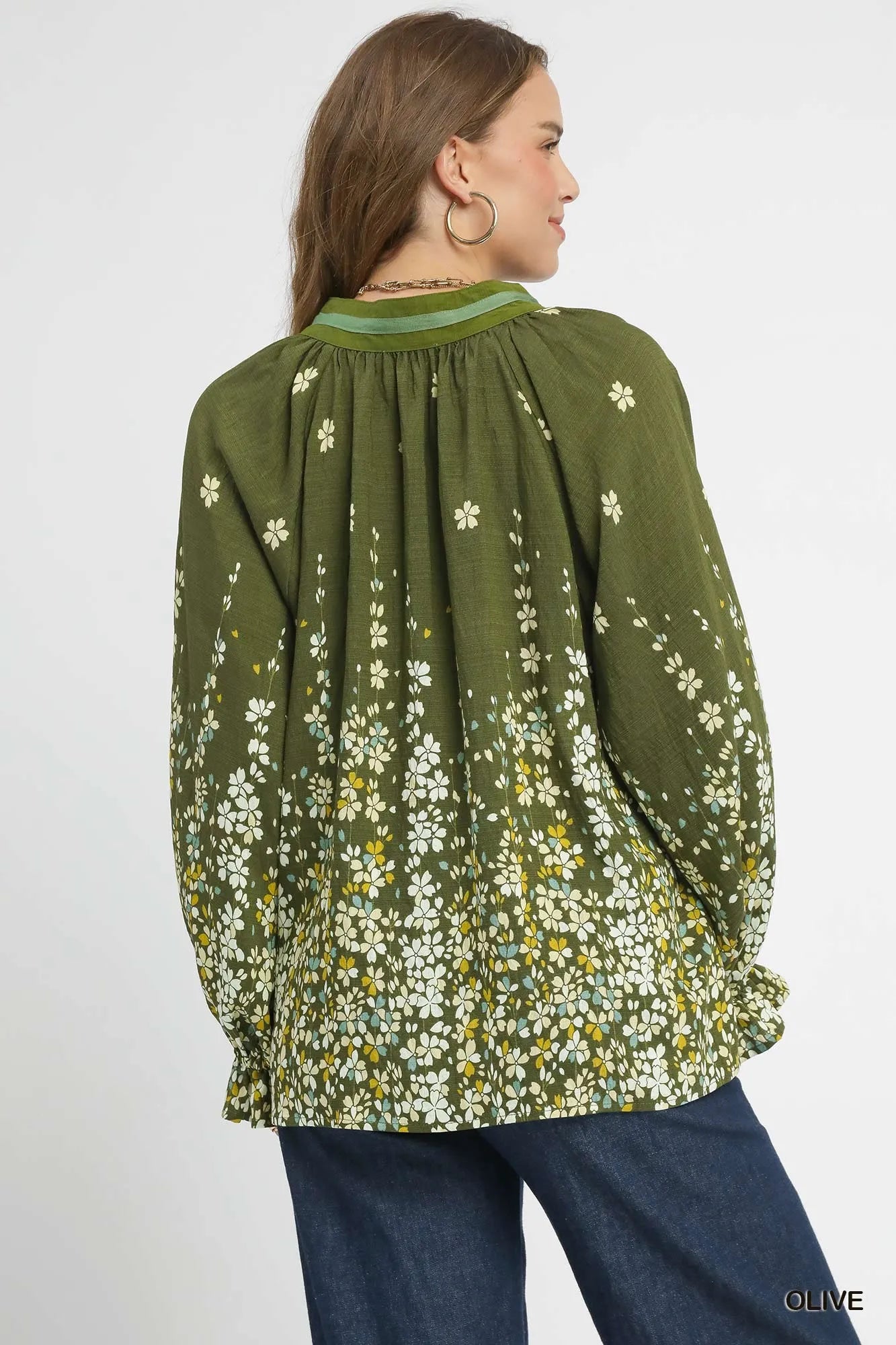 Umgee Floral Vine Print Blouse with Balloon Sleeves | Blouses Daverri Fashions