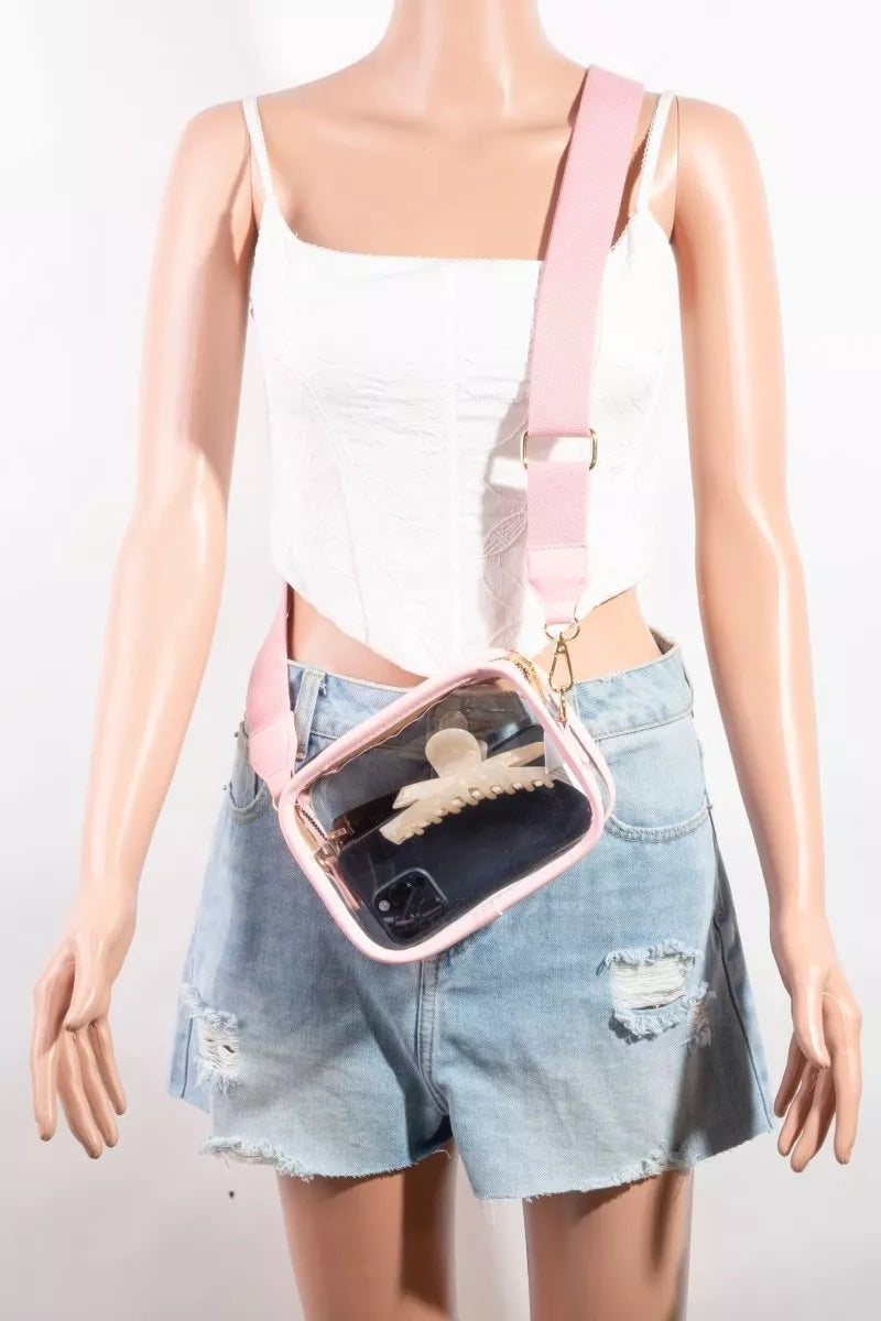 Blush Pink one size PVC Clear Rectangular Crossbody Bag | Handbags Daverri Fashions