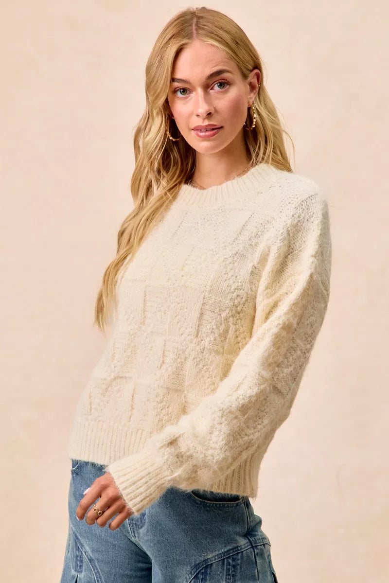 BiBi Checker Board Drop Shoulder Sweater | Sweaters Daverri Fashions