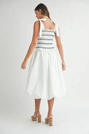 MABLE Smocked Bodice Bubble Midi Dress | Daverri Fashions