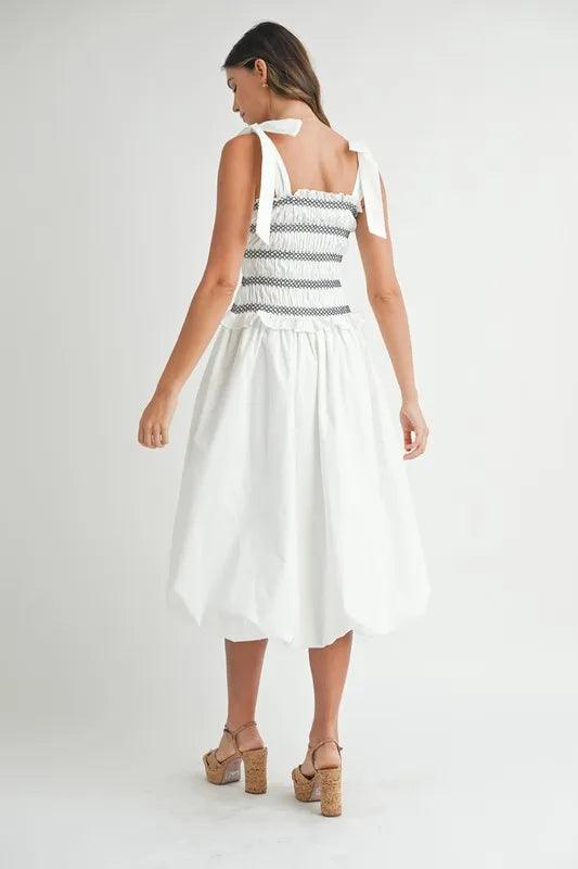 MABLE Smocked Bodice Bubble Midi Dress | Daverri Fashions