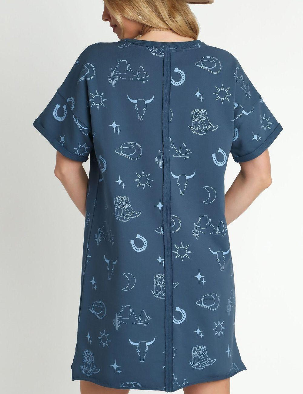 Umgee Full Size French Terry Short Sleeve Round Neck Dress | Mini Dresses Daverri Fashions