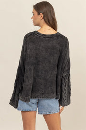 HYFVE Cable Knit V-Neck Dropped Shoulder Oversized Sweater | Sweaters Daverri Fashions