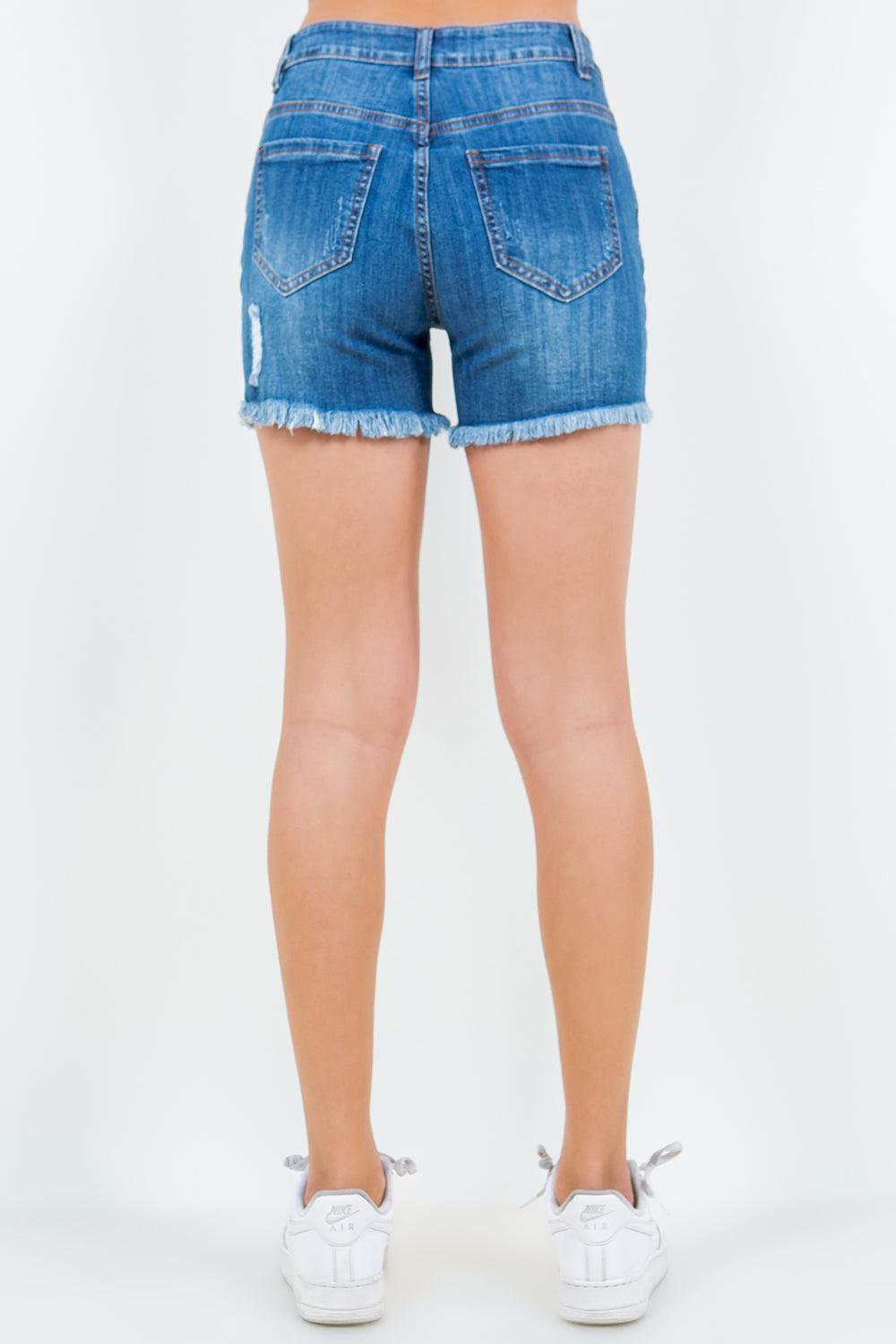 High Waist Distressed Frayed Denim Shorts | Shorts Daverri Fashions