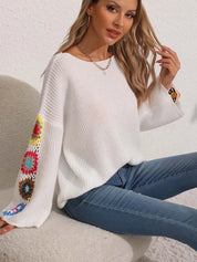 Crochet Flower Long Sleeve Sweater | Sweaters Daverri Fashions