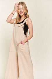 ADORA Knotted Wide Strap Wide Leg Overalls | Daverri Fashions
