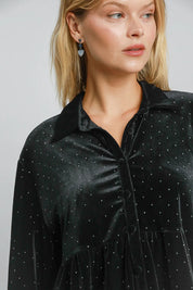 Umgee Full Size Polka Dot Button Up Half Sleeve Shirt | Daverri Fashions