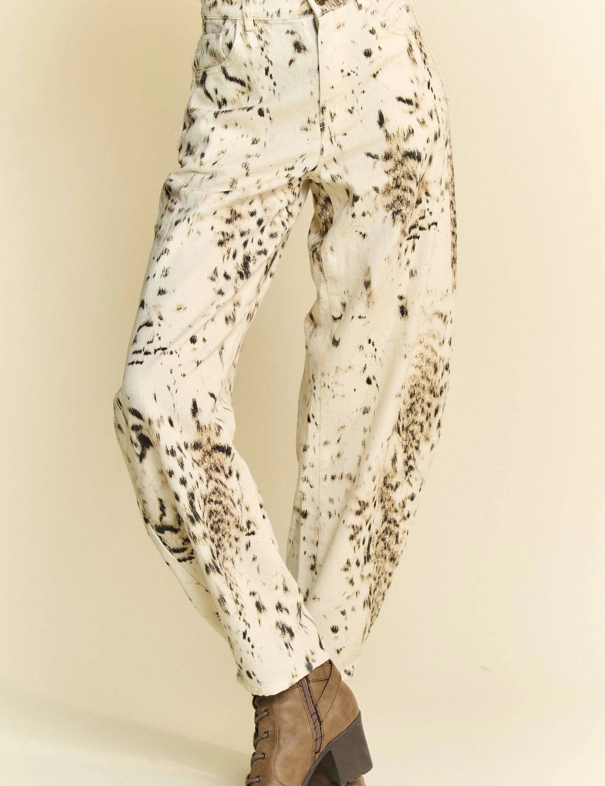CREAM Davi & Dani Abstract Tie Dye Dot Lace Detail Barrel Pants | Pants Daverri Fashions