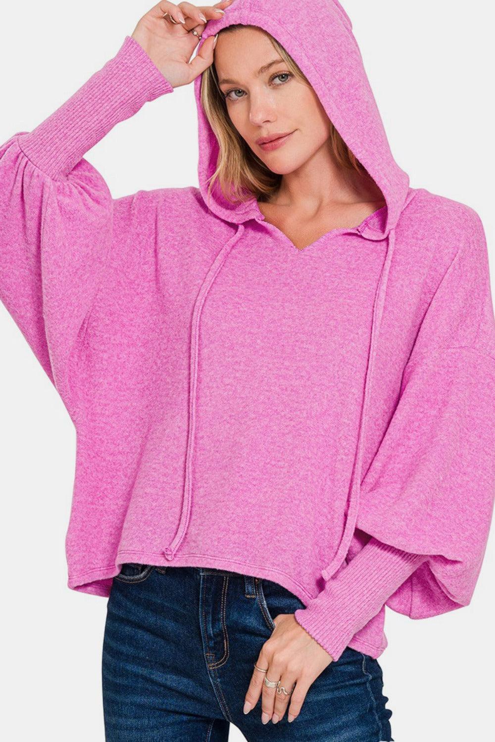 Bright Mauve L XL Brushed Hacci Drop Shoulder Cropped Hoodie | Tops Daverri Fashions