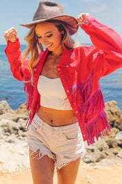 BiBi Rhinestone Fringe with Studed Collar Jacket | Jackets Daverri Fashions