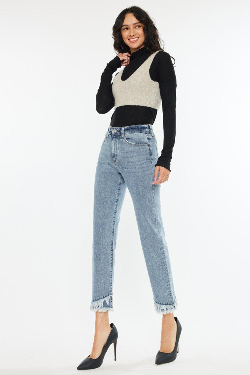 Kancan Raw Hem High Rise Straight Jeans | Daverri Fashions