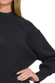Zenana Viscose Mock Neck Exposed Seam Sweater | Sweaters Daverri Fashions