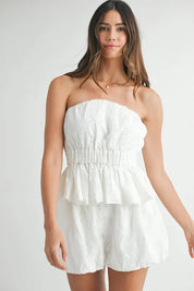 MABLE Floral Eyelet Lace Tube Top and Short Set | Outfit Sets Daverri Fashions