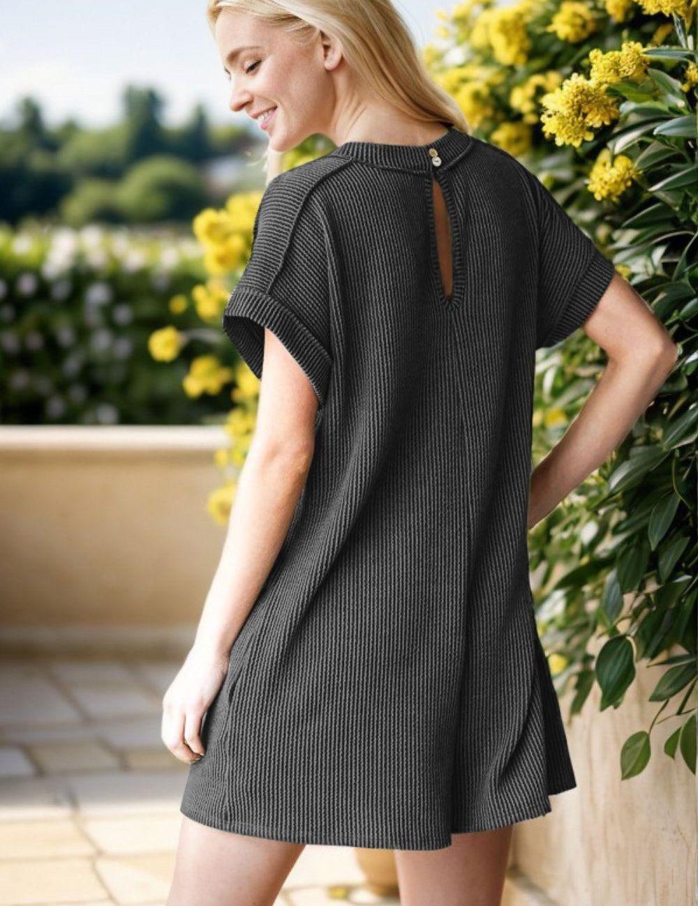 Heimish Full Size Short Sleeve Ribbed Romper with Pockets | Daverri Fashions