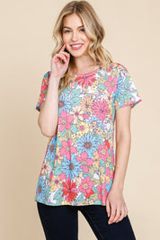 Floral BOMBOM Floral Short Sleeve T-Shirt | Daverri Fashions