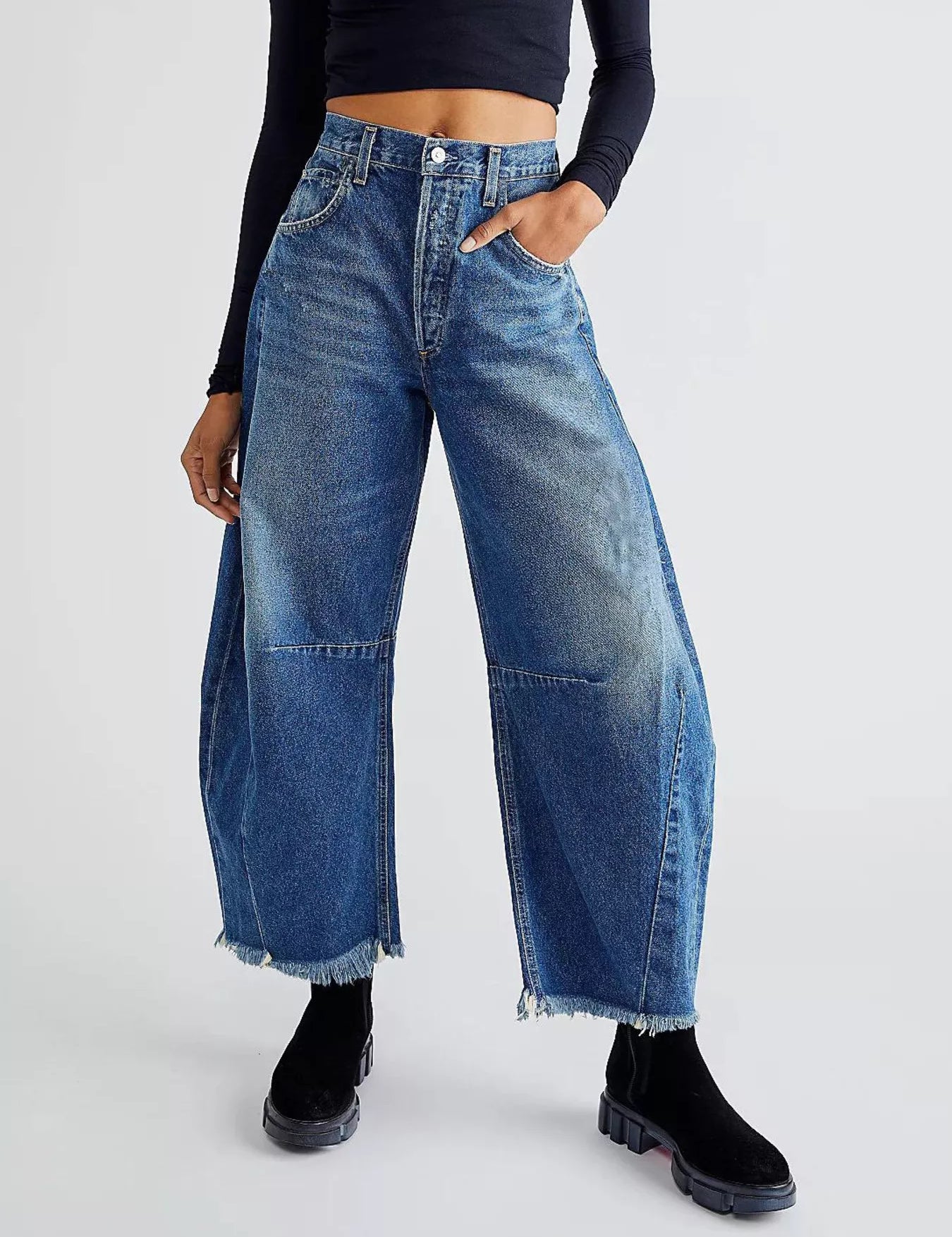 Blue Wide Leg Raw Hem Jeans | Jeans Daverri Fashions