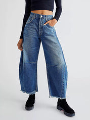 Blue Wide Leg Raw Hem Jeans | Jeans Daverri Fashions