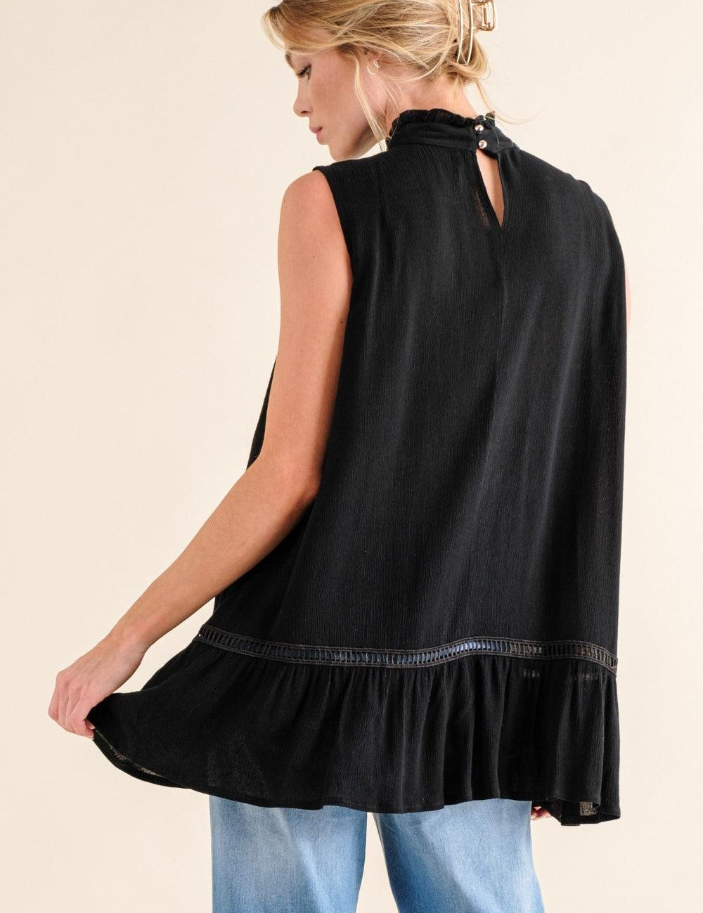 And The Why Lace Detail Sleeveless Ruffled Top | Tops Daverri Fashions