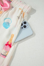 Bow Printed Collared Neck Top and Drawstring Shorts Lounge Set | Loungewear Sets Daverri Fashions