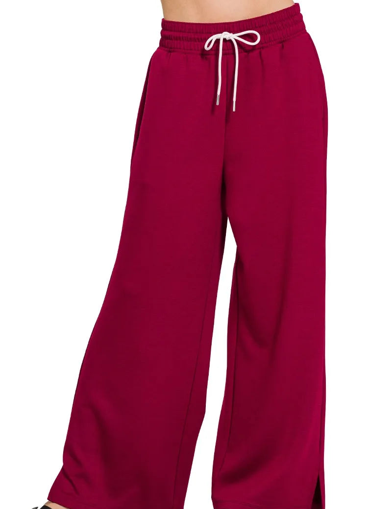 CABERNET Zenana Scuba Drawstring Pants Cabernet | Loungewear Bottoms Daverri Fashions