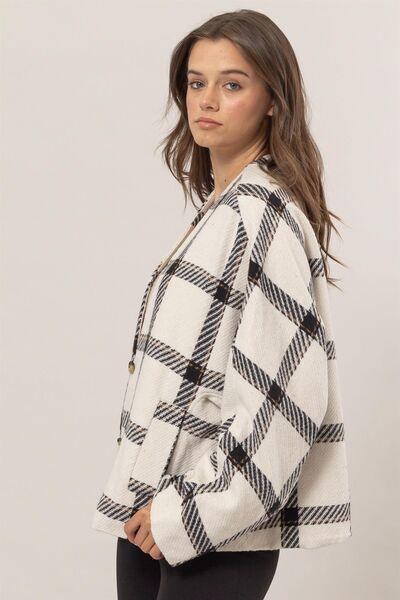 HYFVE Plaid Long Sleeve Jacket with Side Slit Pockets | Daverri Fashions