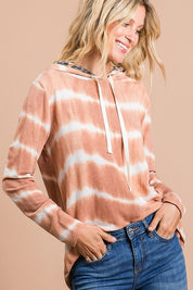 BiBi Tie Dye Stripe Terry Drawstring Hoodie With Leopard | Hoodies Daverri Fashions