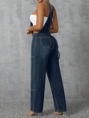 Zip Front Wide Strap Denim Overalls | Jumpsuits Daverri Fashions
