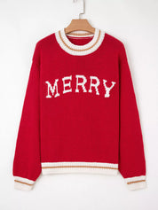 MERRY Contrast Edge Drop Shoulder Christmas Sweater | Sweaters Daverri Fashions