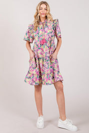 SAGE + FIG Floral Ruffle Short Sleeve Dress | Knee Length Dresses Daverri Fashions