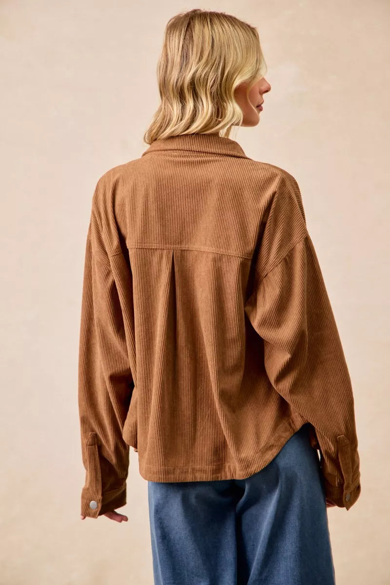BiBi Corduroy Relaxed Fit Shacket with Back Pleat | Shackets Daverri Fashions