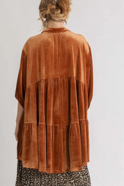 Umgee Full Size Button Down Tiered Back High Low Shirt | Daverri Fashions