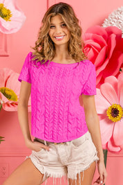 BiBi Cable Knit Short Sleeve Sweater | Sweaters Daverri Fashions