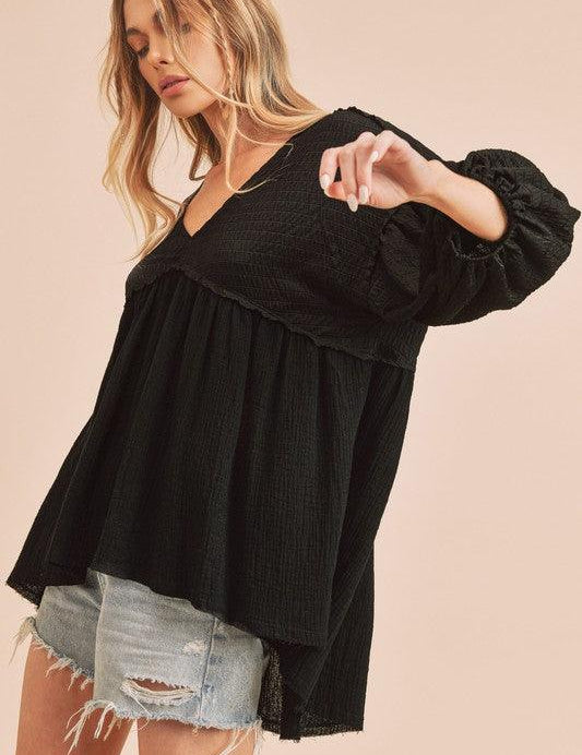 Aemi + Co High-Low Frayed Hem V-Neck Blouse | Blouses Daverri Fashions