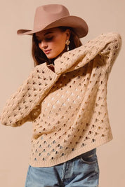 SO ME Geometric Pattern Open Knit Lightweight Sweater | Sweaters Daverri Fashions