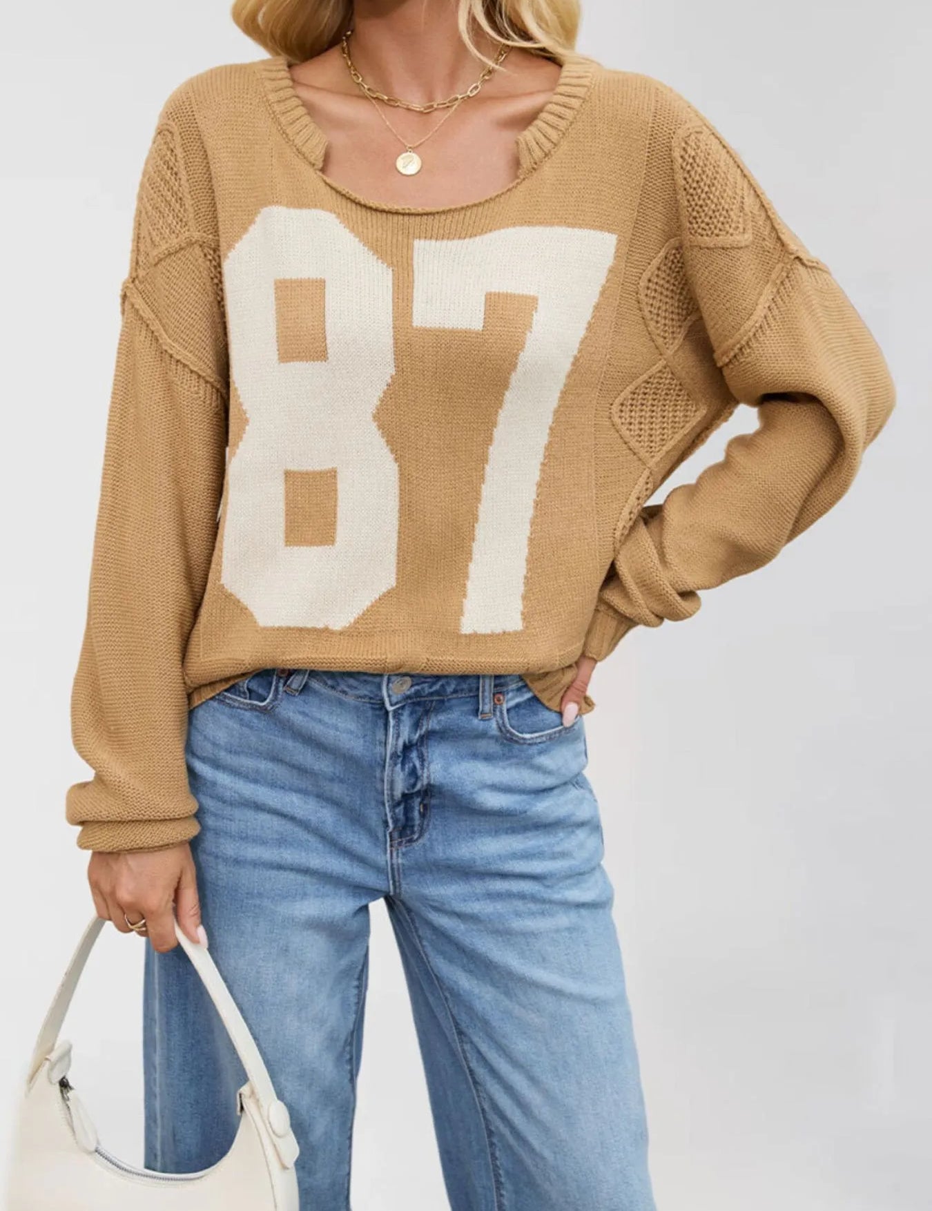 Number 87 Oversized Cable Knit Sweater | Sweaters Daverri Fashions