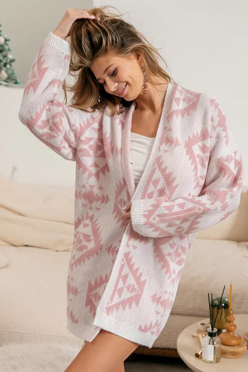 BiBi Aztec Pattern Open Front Cardigan | Cardigans Daverri Fashions