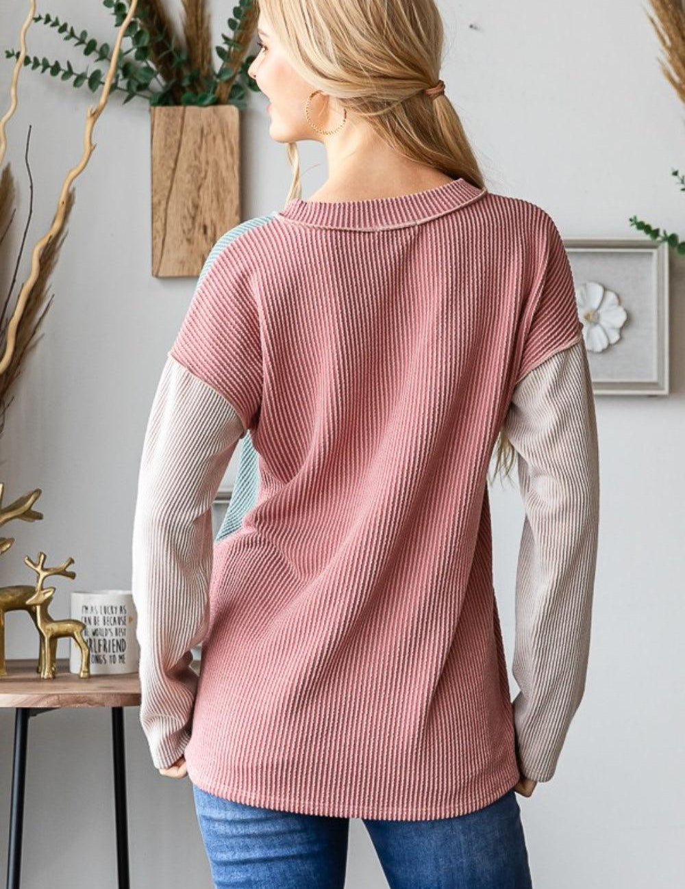 Heimish Color Block Exposed Seam Ribbed T-Shirt | Daverri Fashions